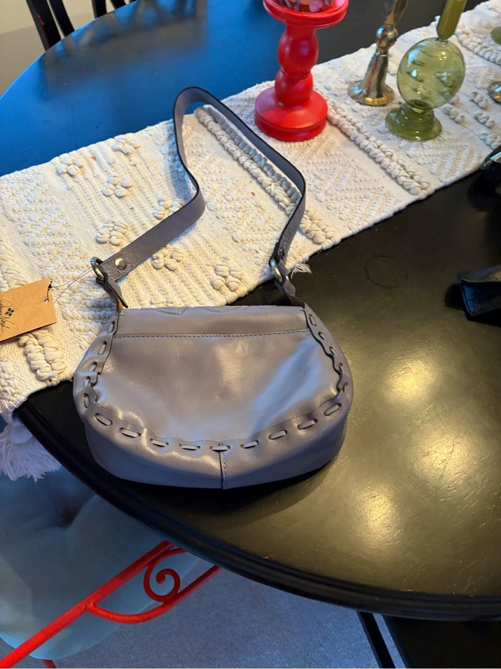 Patricia Nash Lavender Gray Embossed Leather Shoulder Bag